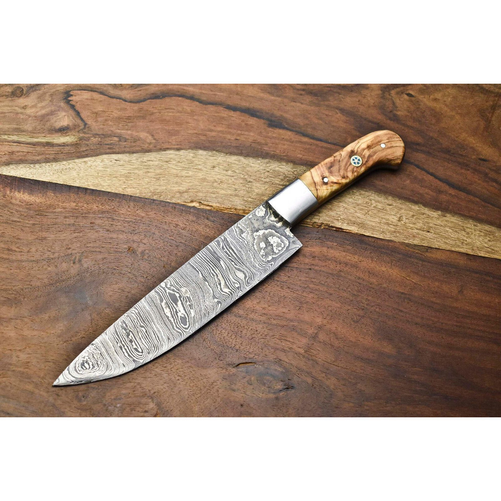 Artisan Forged Damascus Steel Chef Knife  Elegant Wood Handle Kitchen Knife 0