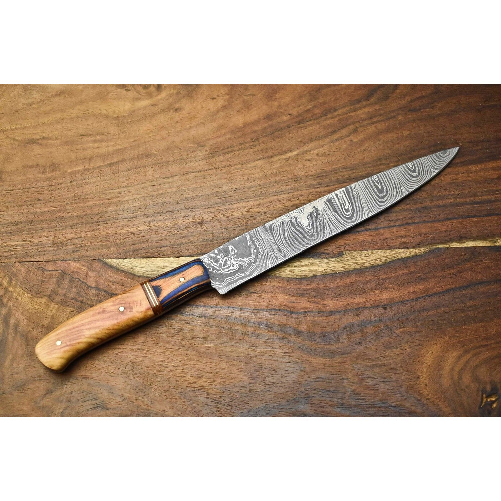 Exclusive Damascus Chef Knife  Hand Forged Steel With Polished Wood Handle 3