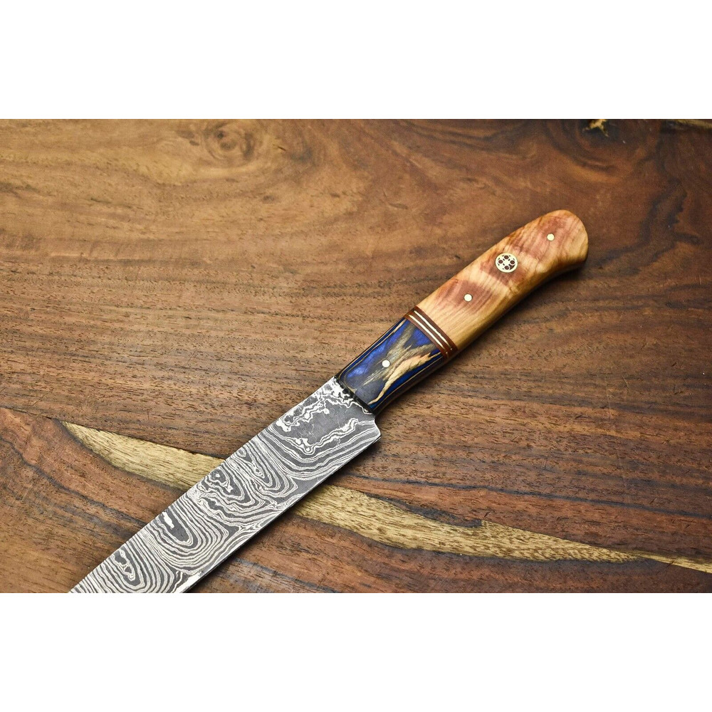 Exclusive Damascus Chef Knife  Hand Forged Steel With Polished Wood Handle 1