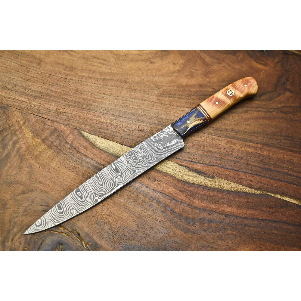 Exclusive Damascus Chef Knife  Hand Forged Steel With Polished Wood Handle 0