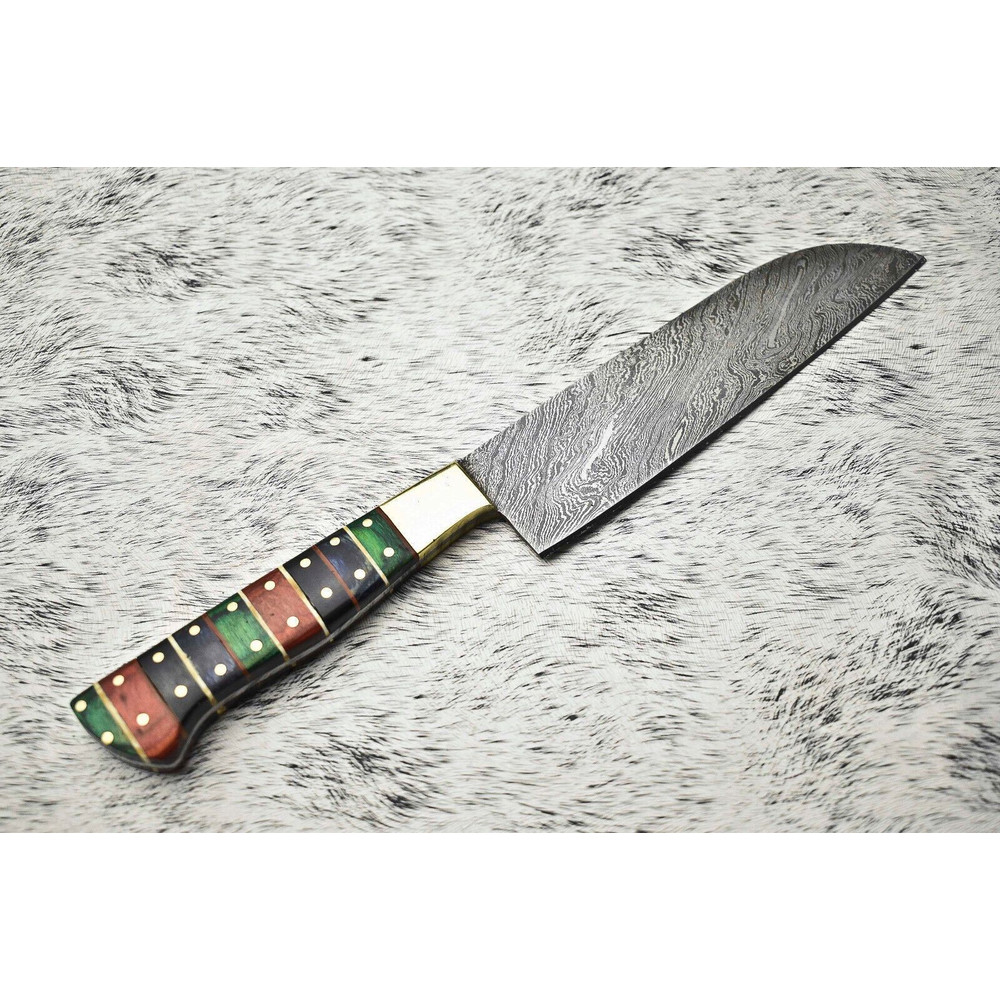 Hand Forged Damascus Steel Kitchen Knife  Walnut Wood Chef Knife 12 3