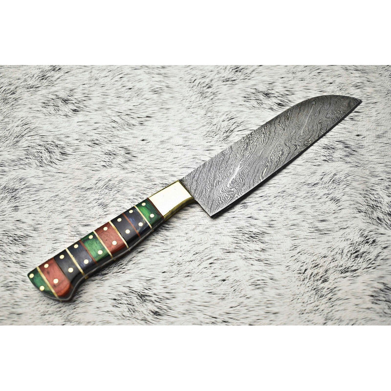 Hand Forged Damascus Steel Kitchen Knife  Walnut Wood Chef Knife 12 3