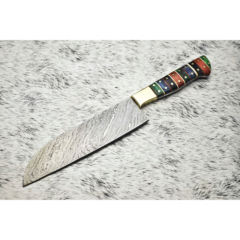 Hand Forged Damascus Steel Kitchen Knife  Walnut Wood Chef Knife 12 0