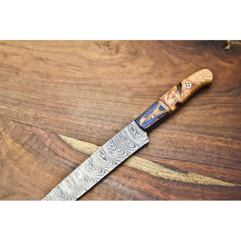 Damascus Steel Chef Knife 12  Handmade Full Tang Kitchen Knife Walnut Wood 1