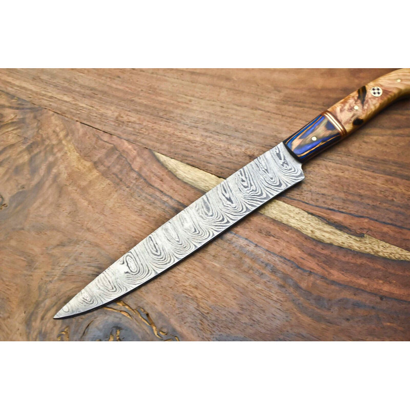 Damascus Steel Chef Knife 12  Handmade Full Tang Kitchen Knife Walnut Wood 2