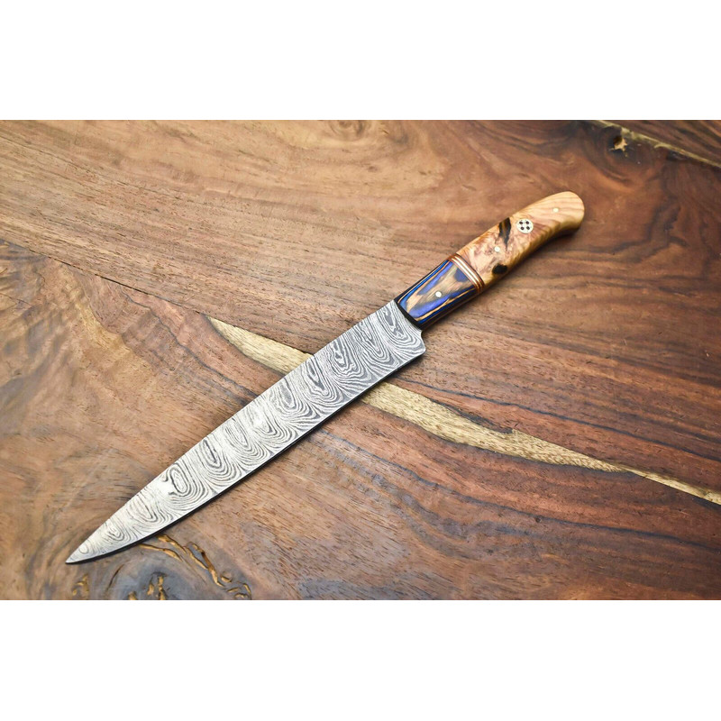 Damascus Steel Chef Knife 12  Handmade Full Tang Kitchen Knife Walnut Wood 0