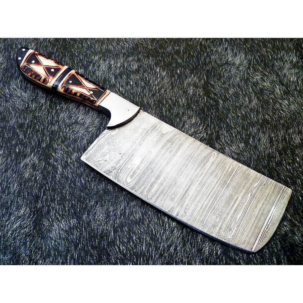 12 Handmade Damascus Steel Chopper Knife  Camel Bone Handle Chef Cleaver 1