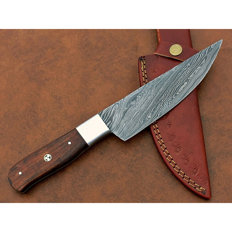 Custom Handmade Damascus Steel Chef Knife  Full Tang Kitchen Knife  Professional Cooking Blade 0