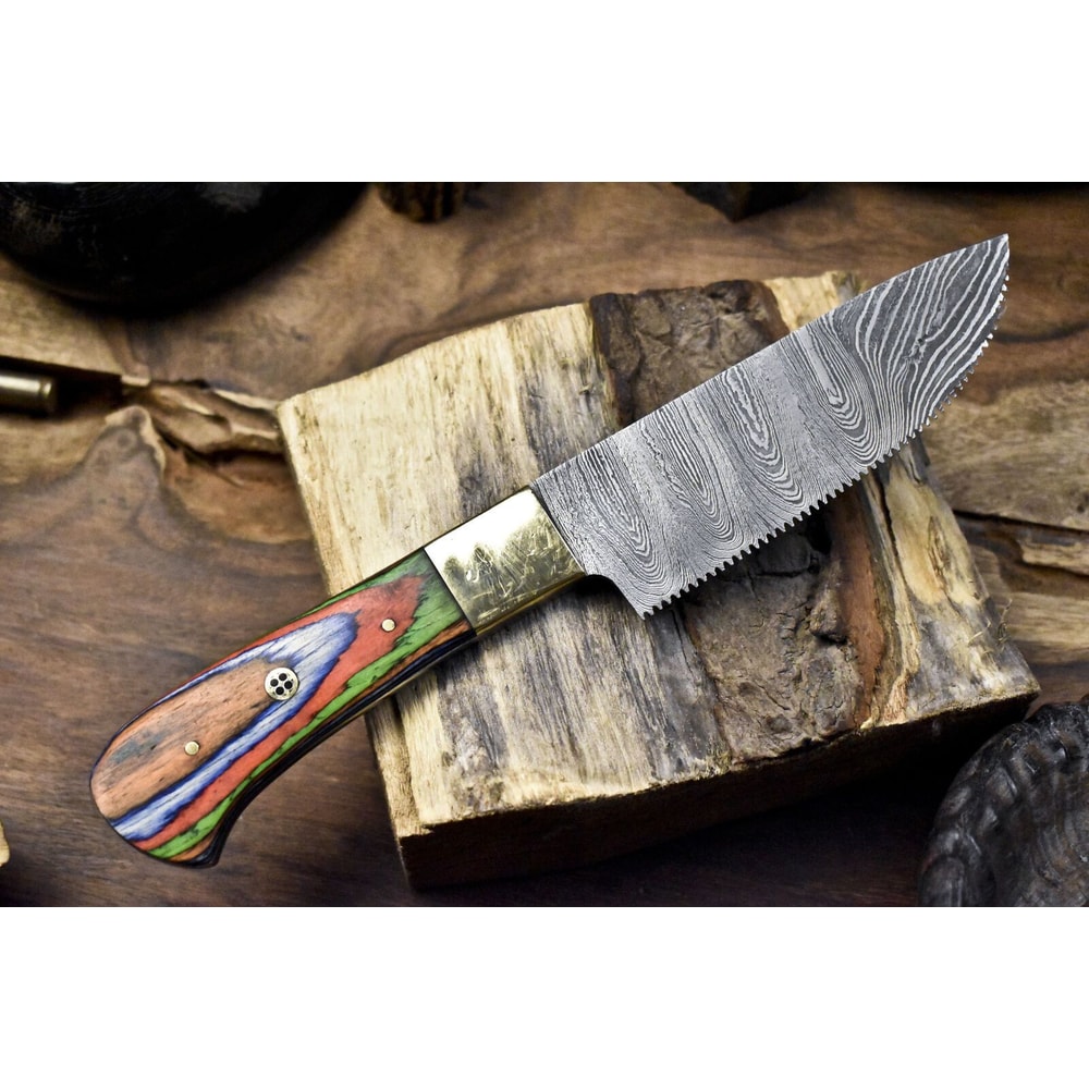 9 Custom Handmade Damascus Chef Knife Twist Pattern Blade Brass Bolster Hardwood Handle 1