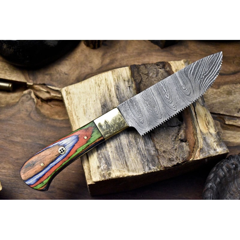 9 Custom Handmade Damascus Chef Knife Twist Pattern Blade Brass Bolster Hardwood Handle 1