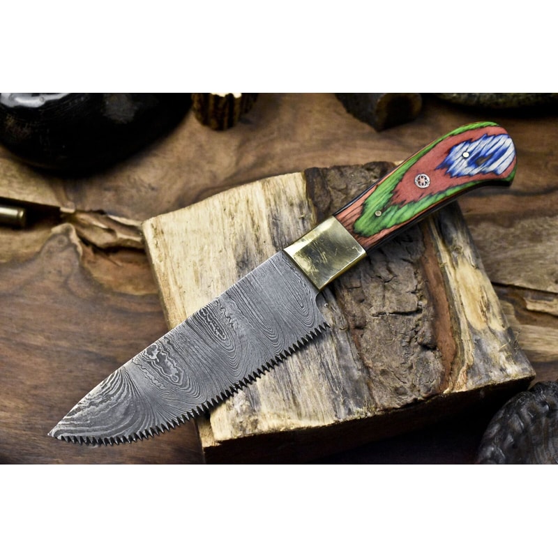 9 Custom Handmade Damascus Chef Knife Twist Pattern Blade Brass Bolster Hardwood Handle 0
