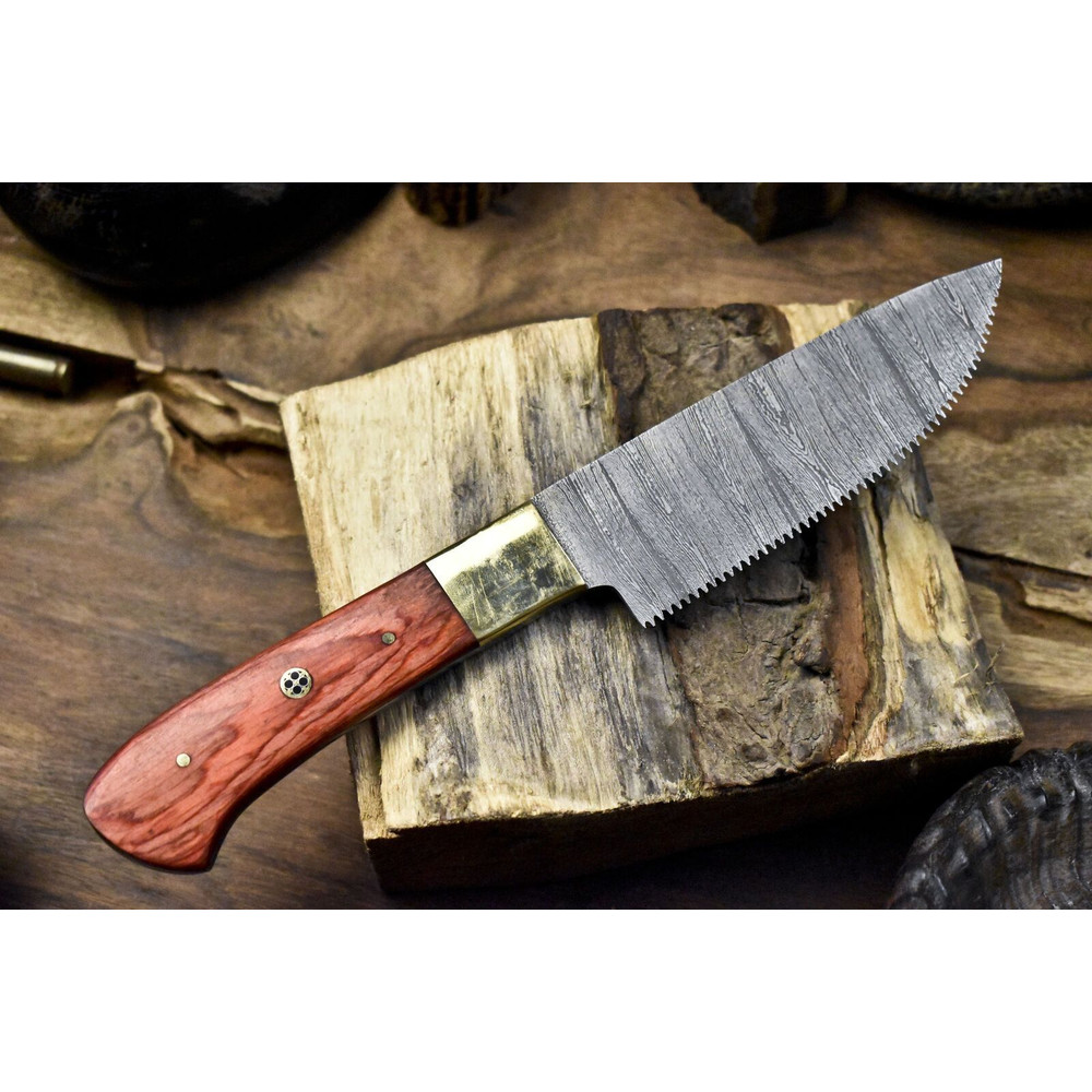 Handmade Damascus Chef Knife  Hardwood Handle With Brass Bolster  Compact Kitchen Knife 1