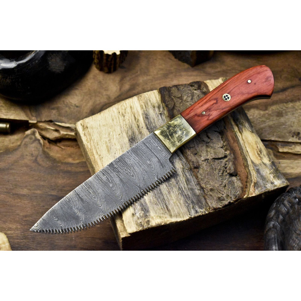Handmade Damascus Chef Knife  Hardwood Handle With Brass Bolster  Compact Kitchen Knife 0