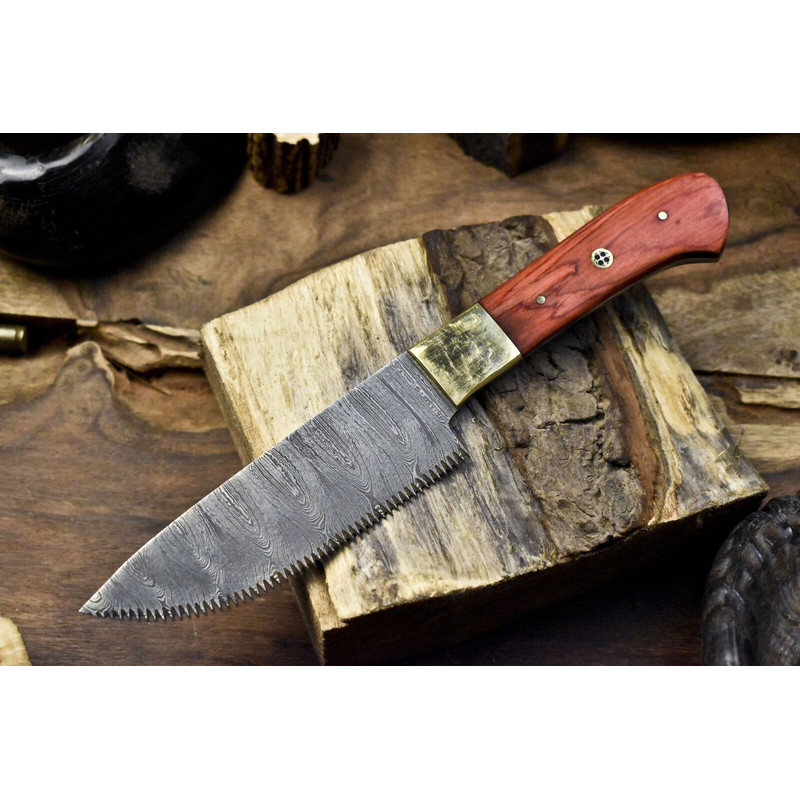 Handmade Damascus Chef Knife  Hardwood Handle With Brass Bolster  Compact Kitchen Knife 0
