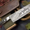 Custom Handmade Damascus Nakiri Chef Knife Rams Horn Handle Ladder Pattern Blade 2