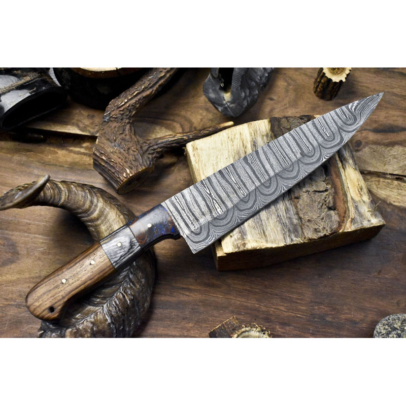 Handmade Twist Damascus Chef Knife  Hard Wood Handle  Micarta Bolster  13 Hunting  Kitchen Knife 2