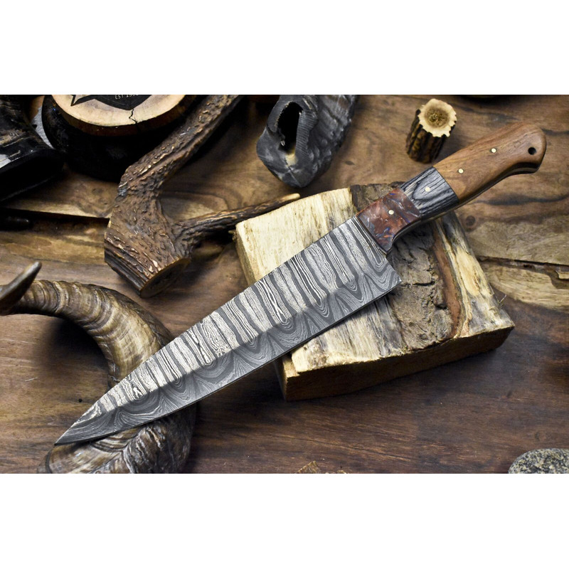 Handmade Twist Damascus Chef Knife  Hard Wood Handle  Micarta Bolster  13 Hunting  Kitchen Knife 0