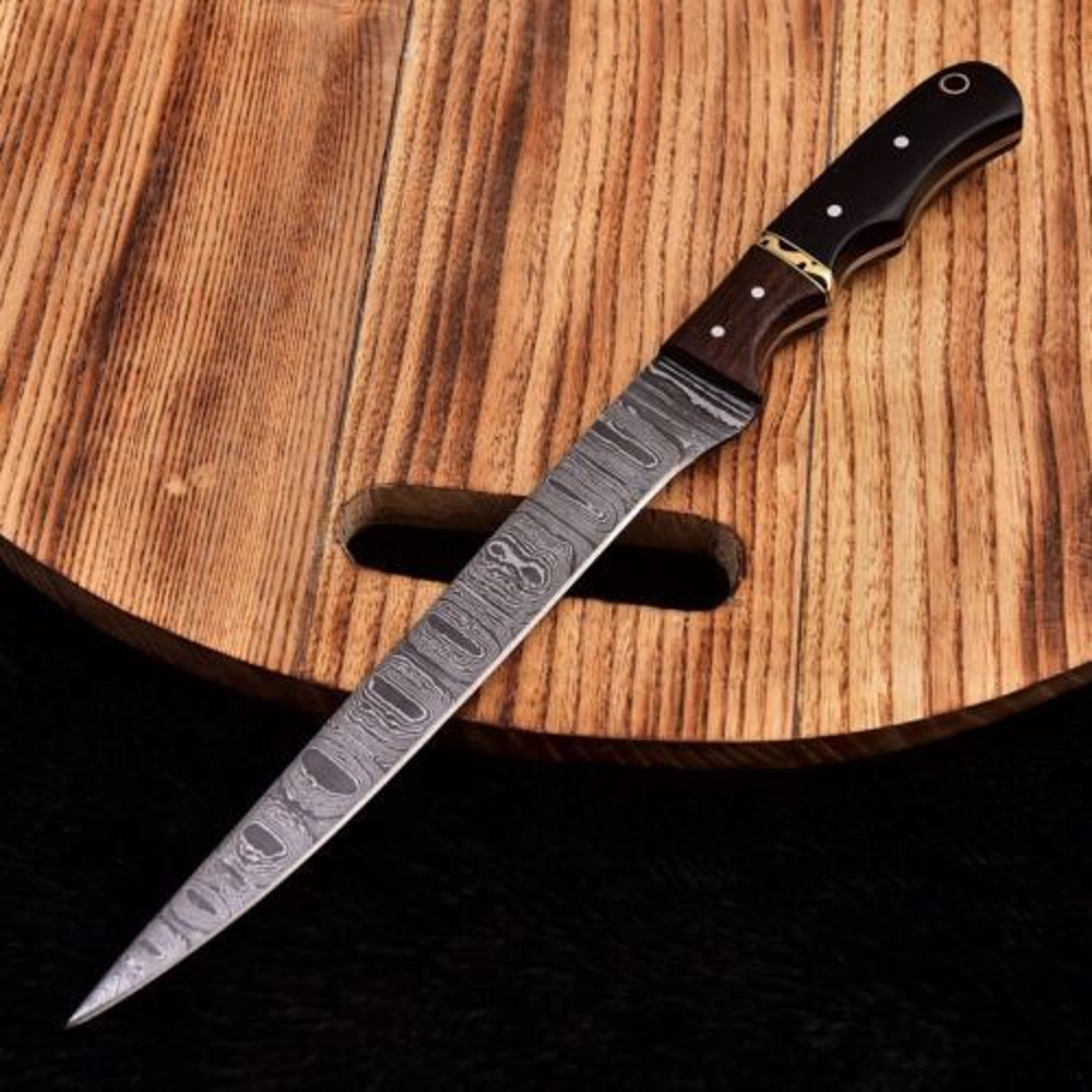 Handmade Damascus Steel Fillet Knife  Ram Horn Handle  Kitchen  Chef Knife  Razor Sharp Edge 0