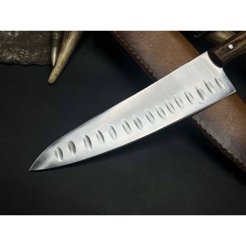 Handmade J2 Steel Kitchen Chef Knife  Wood Handle  Leather Sheath 1