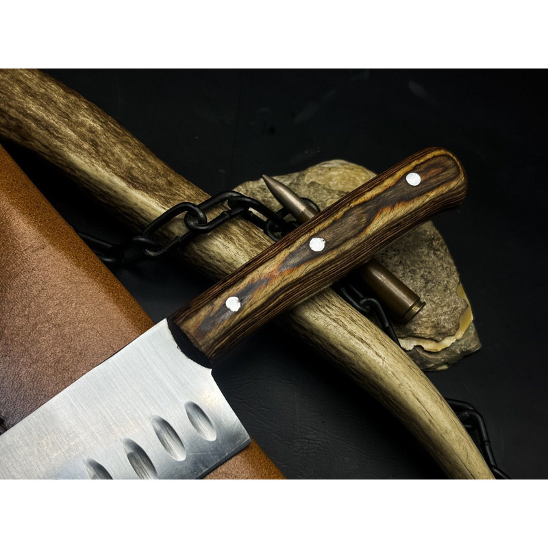 Handmade J2 Steel Kitchen Chef Knife  Wood Handle  Leather Sheath 2