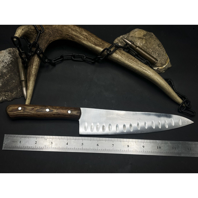 Handmade J2 Steel Kitchen Chef Knife  Wood Handle  Leather Sheath 3