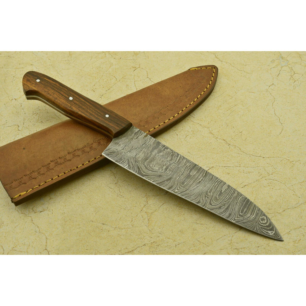 Custom Handmade Forged Damascus Steel Chef Knife With Rosewood Handle 2