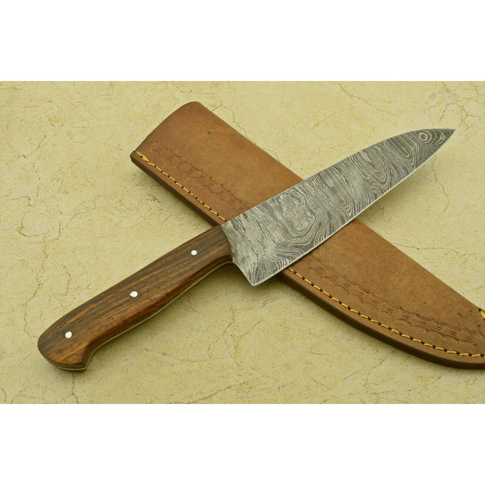 Custom Handmade Forged Damascus Steel Chef Knife With Rosewood Handle 3
