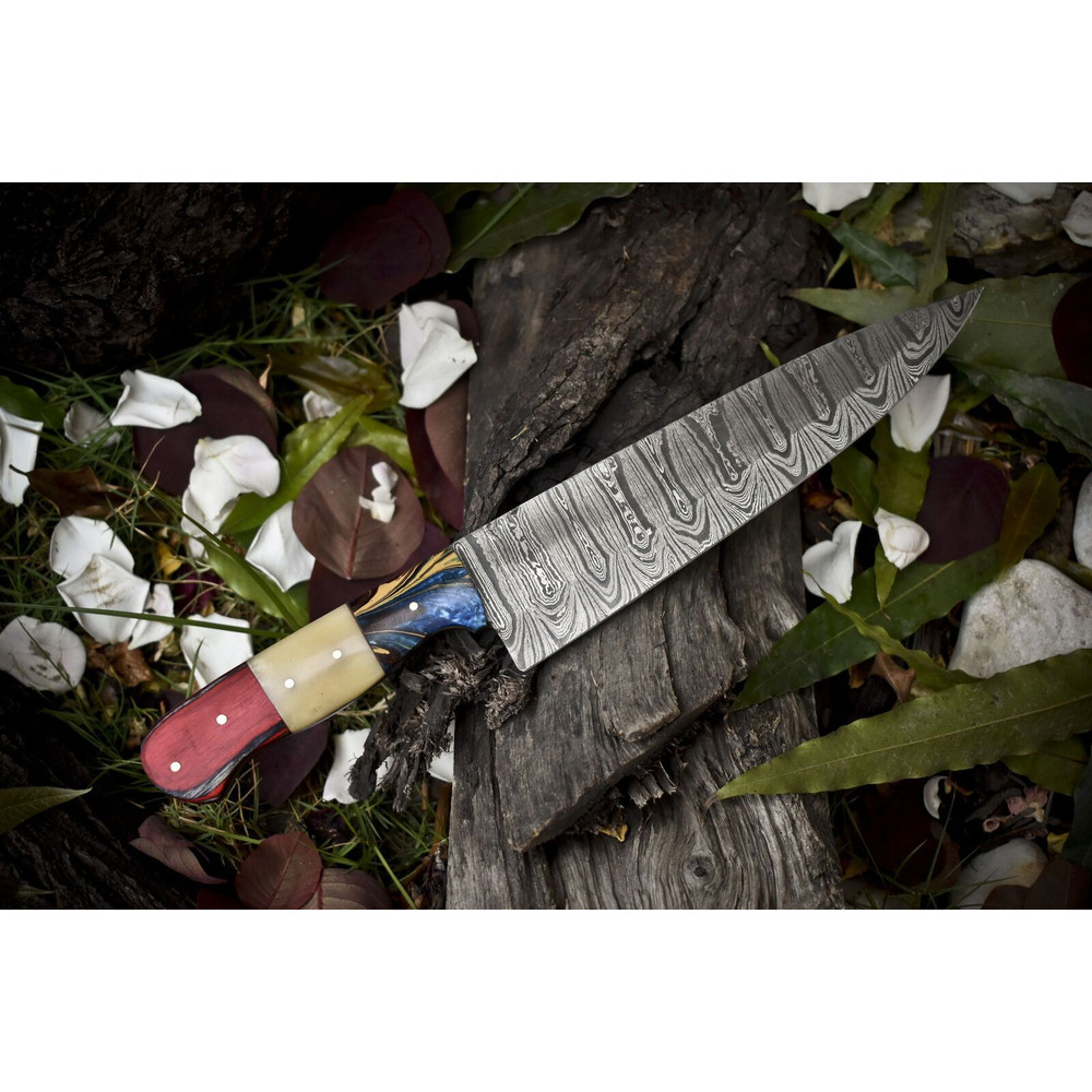 Hand Forged Twist Damascus Chef Knife  Bone  Wood Handle  13 Kitchen Knife 3