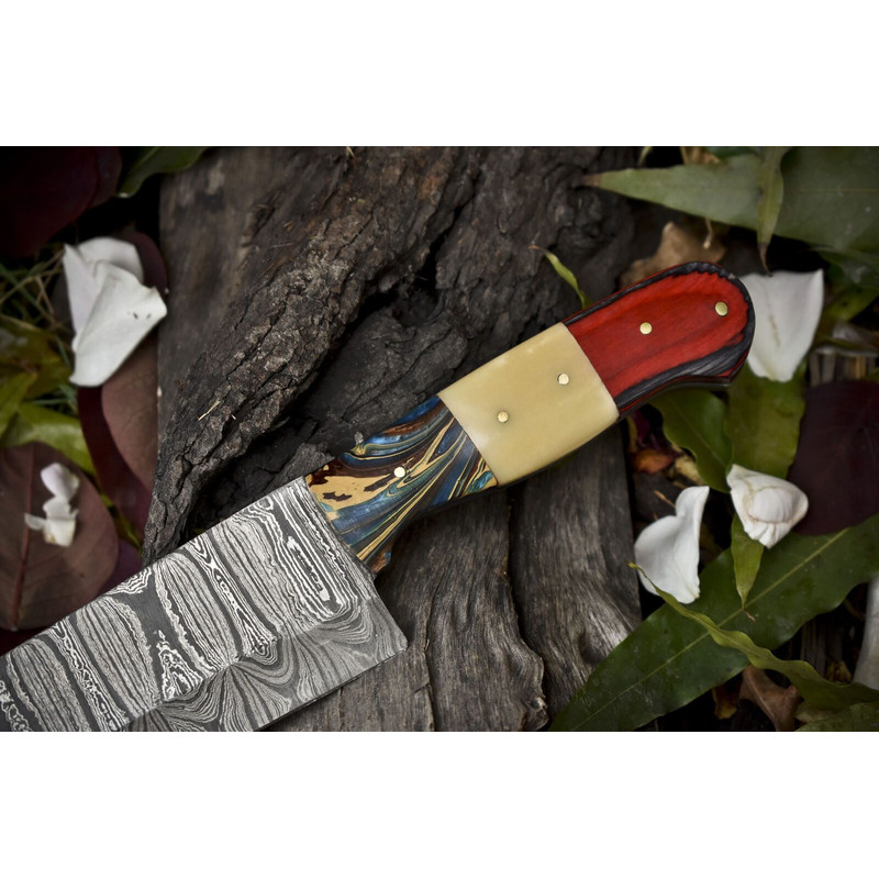 Hand Forged Twist Damascus Chef Knife  Bone  Wood Handle  13 Kitchen Knife 1