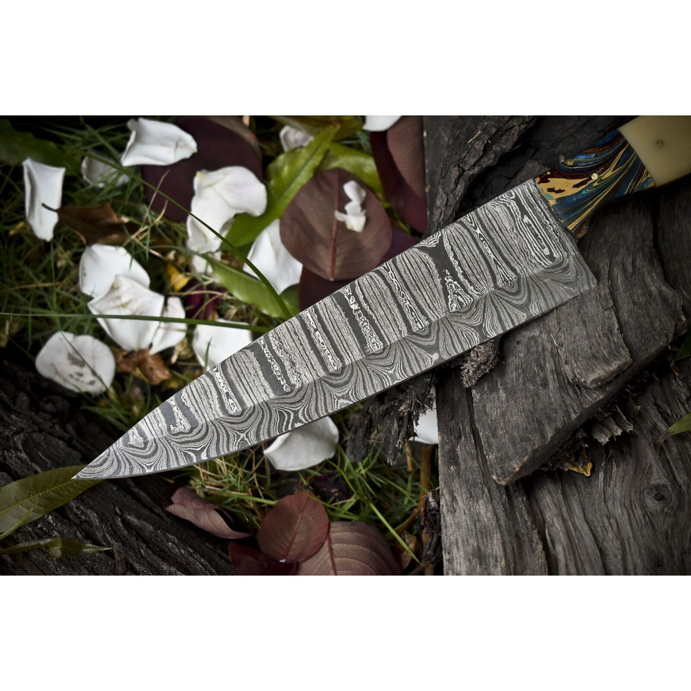 Hand Forged Twist Damascus Chef Knife  Bone  Wood Handle  13 Kitchen Knife 2