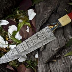 hand forged twist damascus chef knife | bone & wood handle | 13" kitchen knife