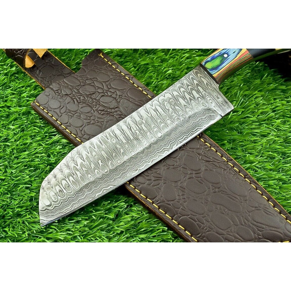 Handmade Damascus Steel Kitchen Chef Knife Compact 105 Blade Natural Wood Handle 1