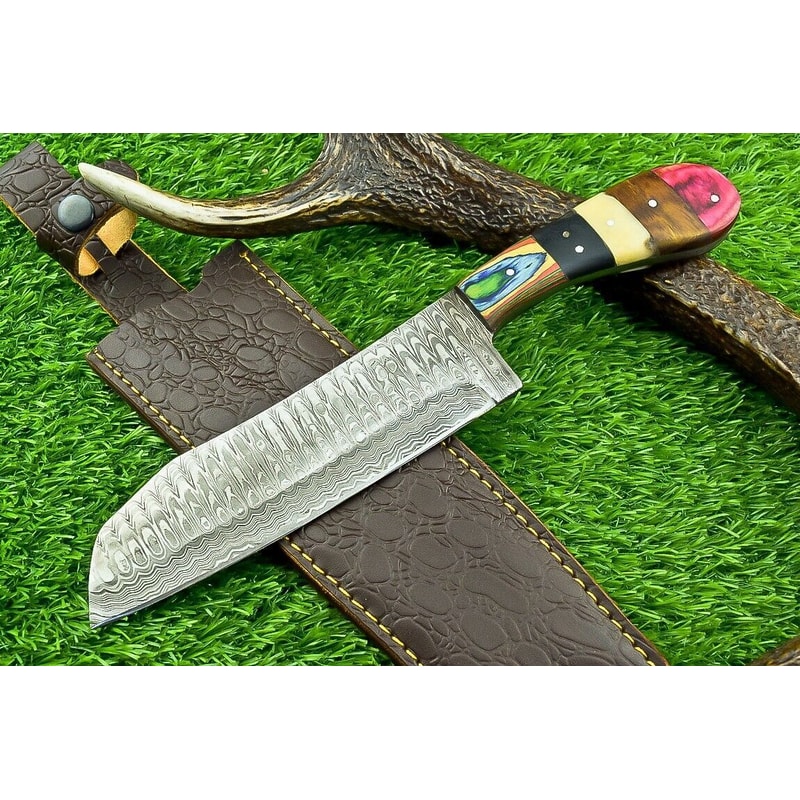Handmade Damascus Steel Kitchen Chef Knife Compact 105 Blade Natural Wood Handle 2