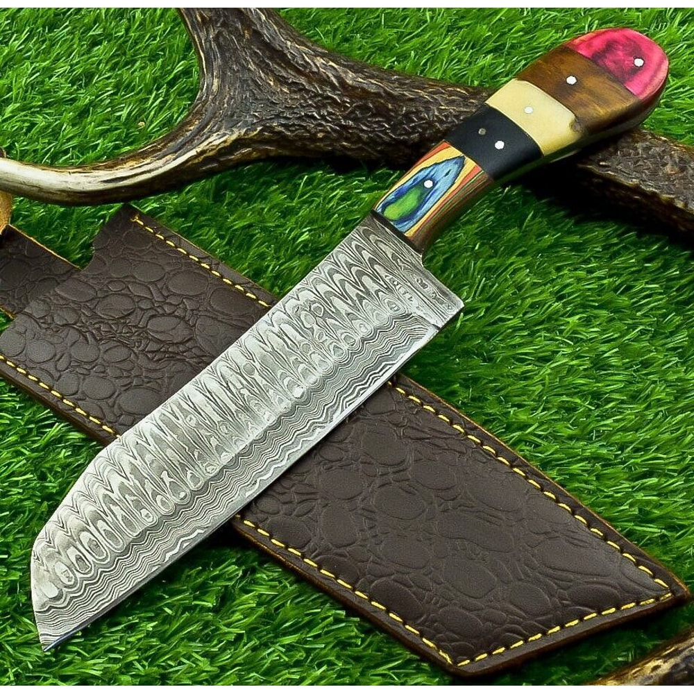 Handmade Damascus Steel Kitchen Chef Knife Compact 105 Blade Natural Wood Handle 0