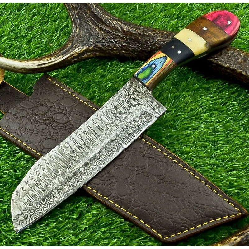 Handmade Damascus Steel Kitchen Chef Knife Compact 105 Blade Natural Wood Handle 0