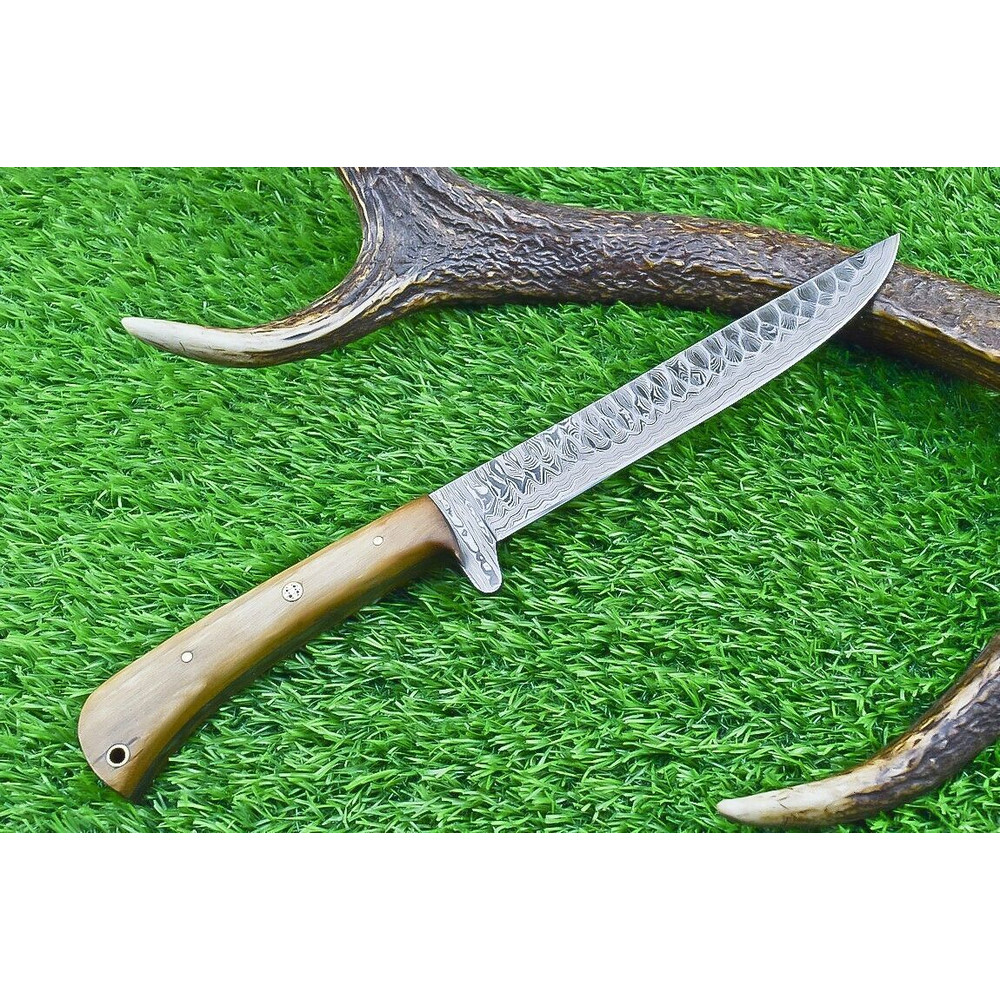 Custom Forged Damascus Chef Knife  Wood Handle Kitchen Knife With Leather Sheath 4