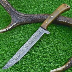 custom forged damascus chef knife | wood handle kitchen knife with leather sheath