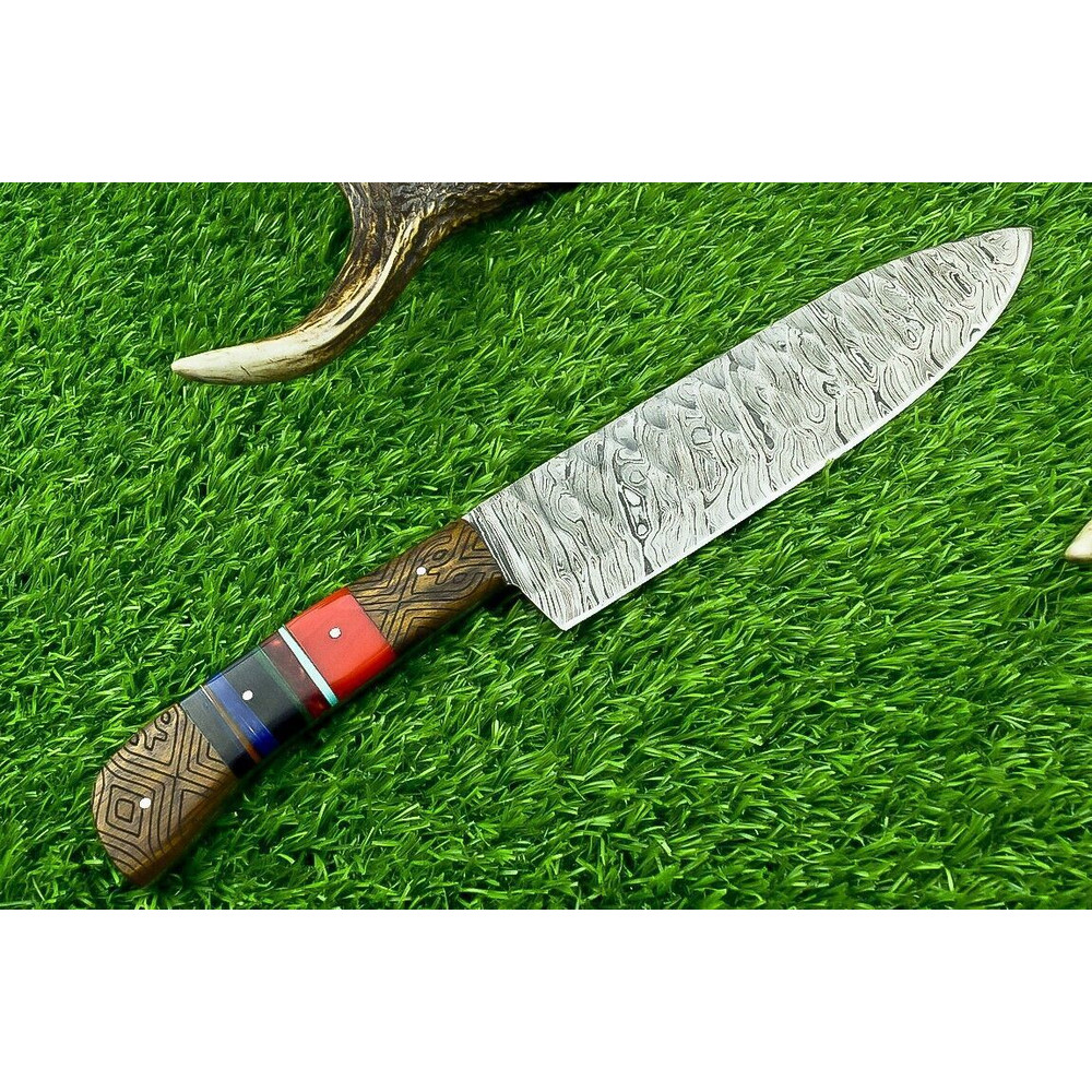Exclusive Handmade Damascus Steel Chef Knife  Compact Kitchen  Camping Knife 4