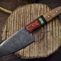 handmade hand forged twist damascus chef knife | 9.5" kitchen knife with hardwood handle