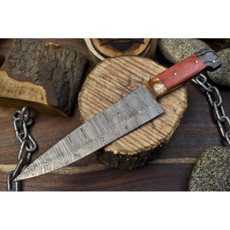 13 Inch Custom Forged Damascus Steel Chef Knife With Wood Handle 0