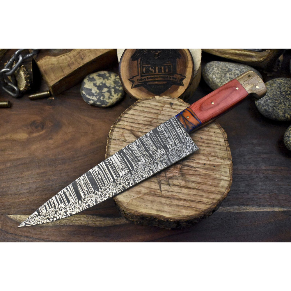 13 Inch Damascus Steel Kitchen Knife  Hard Wood Handle Chef Knife 0