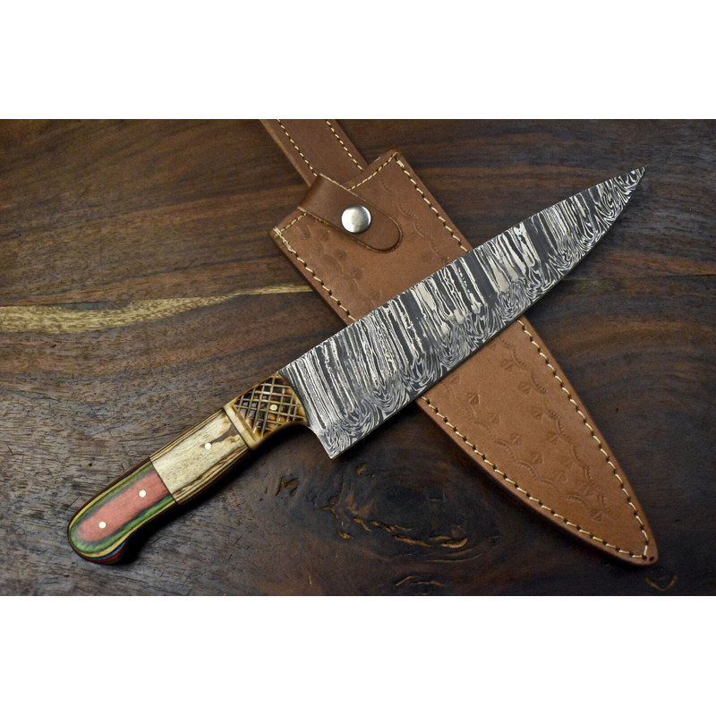 13 Hand Forged Damascus Kitchen Knife  Full Tang Chef Knife With Wood Handle 1