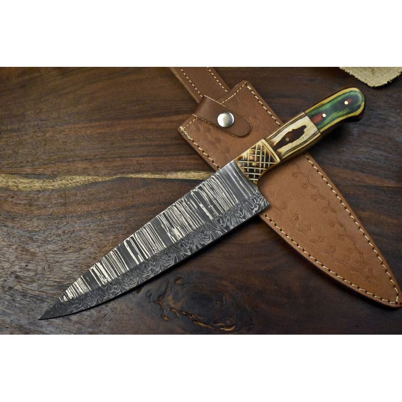 13 Hand Forged Damascus Kitchen Knife  Full Tang Chef Knife With Wood Handle 0