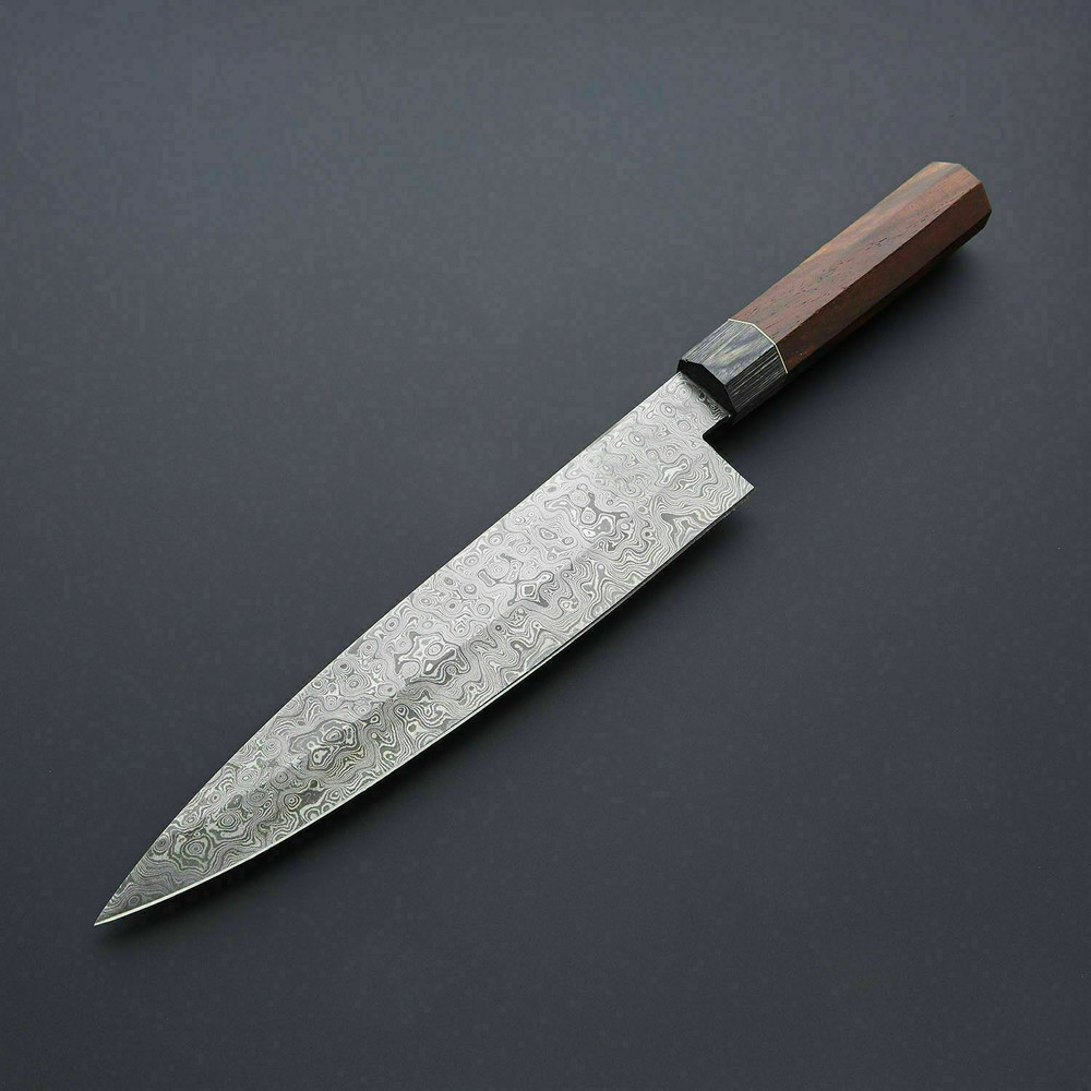 13 Hand Forged Damascus Kitchen Knife  Full Tang Chef Knife With Rose Wood Handle 0