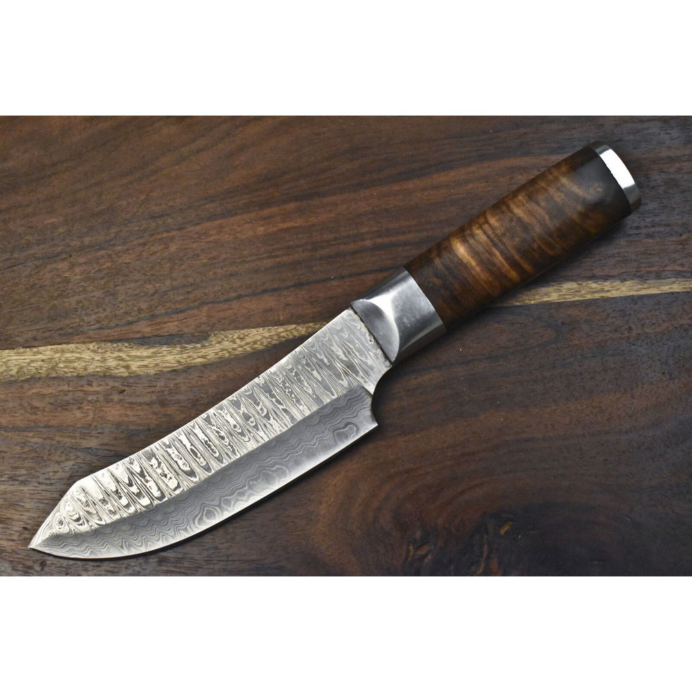 Handmade Damascus Chef Knife  Custom Forged Kitchen Knife With Walnut Wood 0