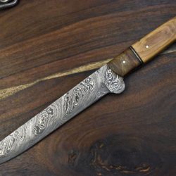 custom forged 12" high carbon damascus steel kitchen chef knife – camping & outdoor knife
