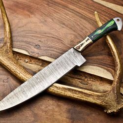 hand forged damascus steel 12" chef knife – high carbon blade, hardwood handle