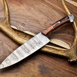 12" custom handmade damascus steel chef knife – durable hardwood handle, full tang