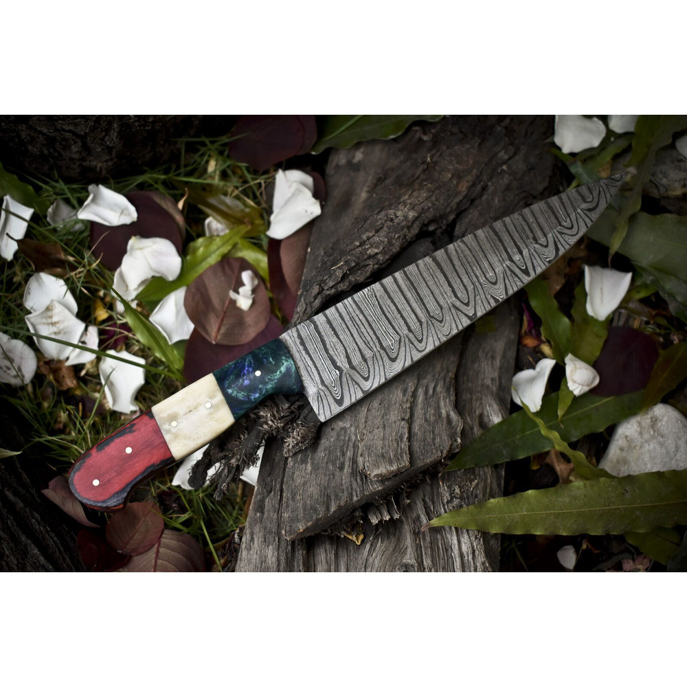 13 Handmade Twist Damascus Chef Knife  Bone  Wood Handle Outdoor Kitchen Knife 3