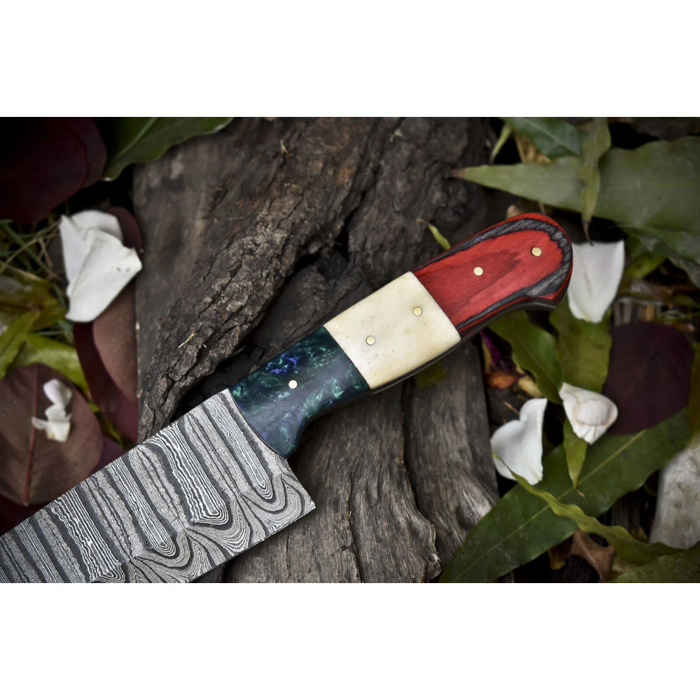 13 Handmade Twist Damascus Chef Knife  Bone  Wood Handle Outdoor Kitchen Knife 1